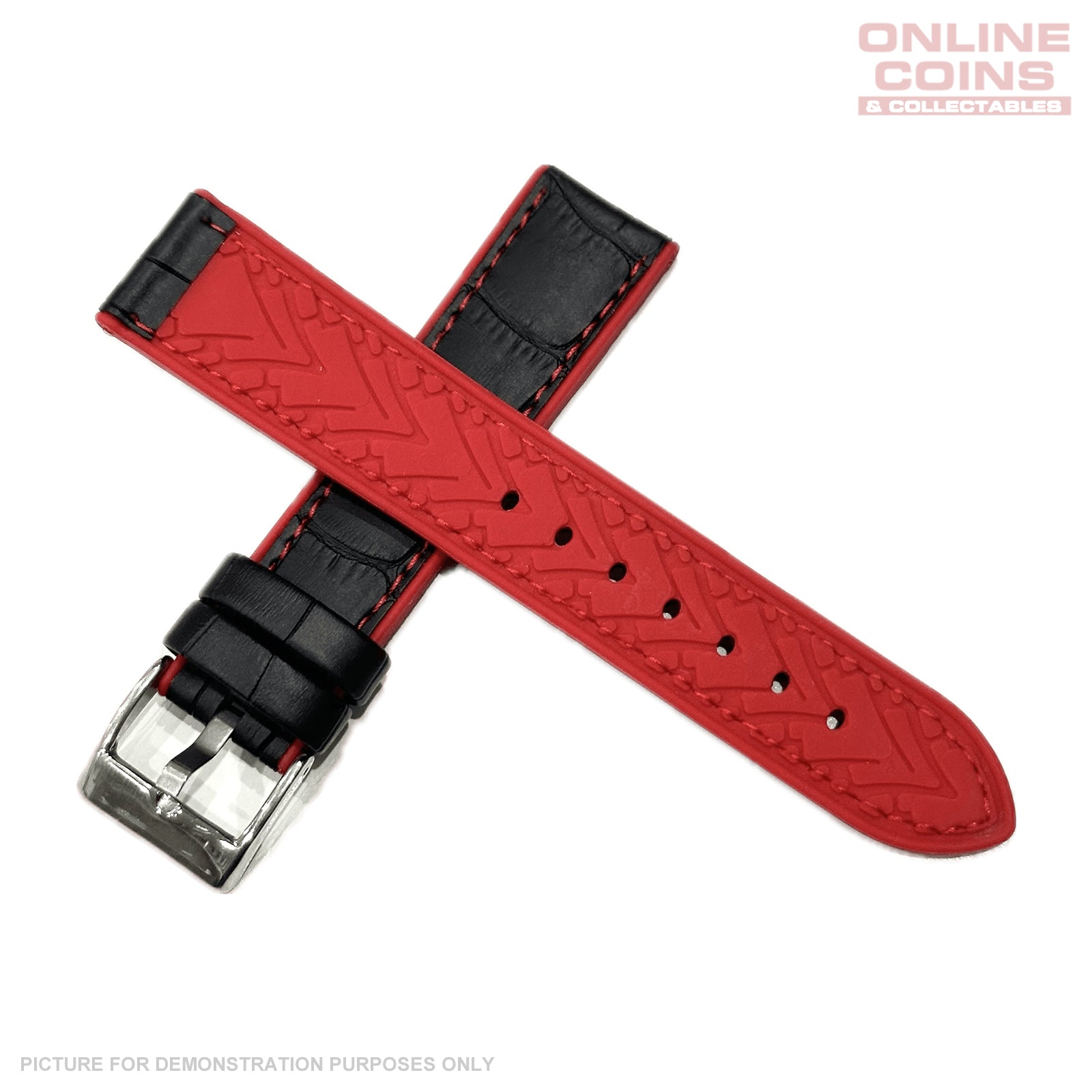 20mm Hybrid Silicon / Alligator Grain Watch Strap - Black & Red
